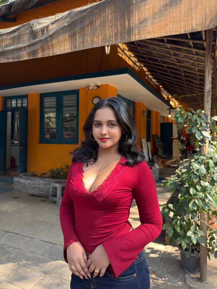 Crimson Lace V-Neck Fitted Top