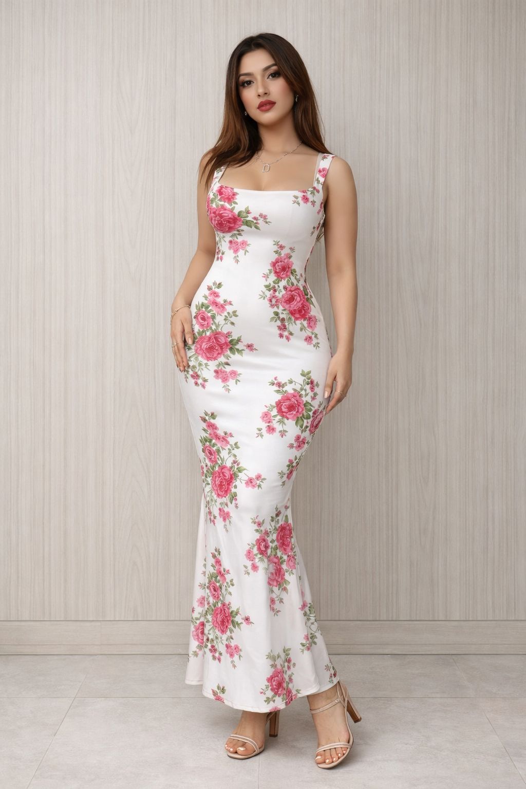Elegant Floral Bodycon Maxi Dress