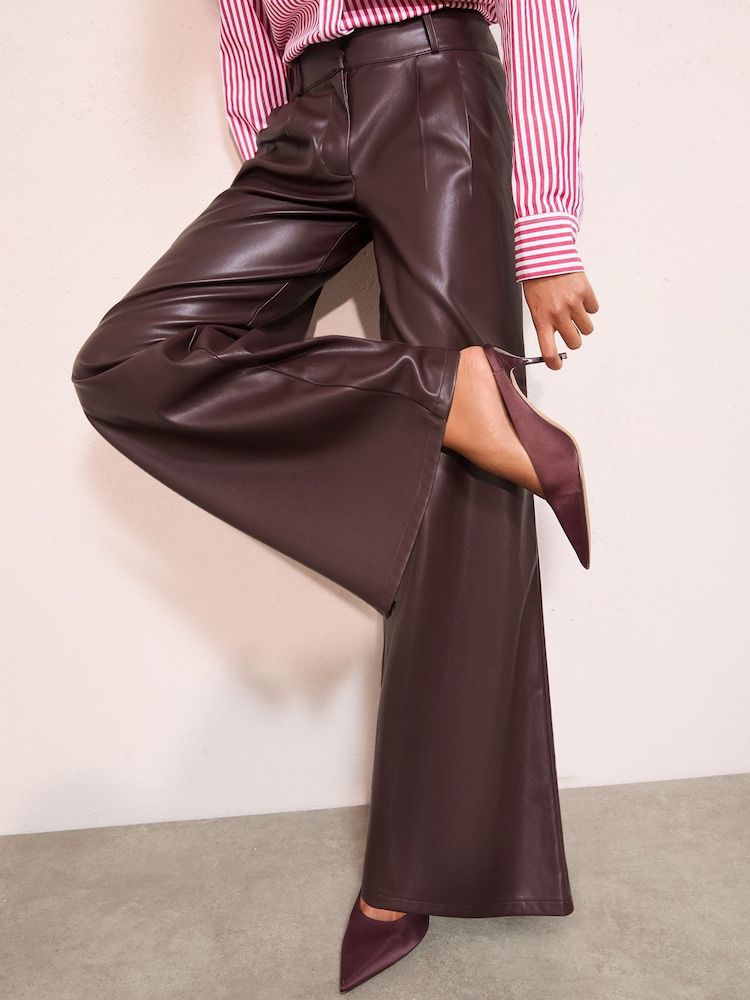 High-Waist Faux Leather Wide-Leg Pants