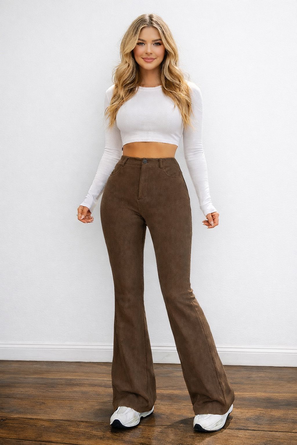 High-Waist Brown Flared Corduroy Pants