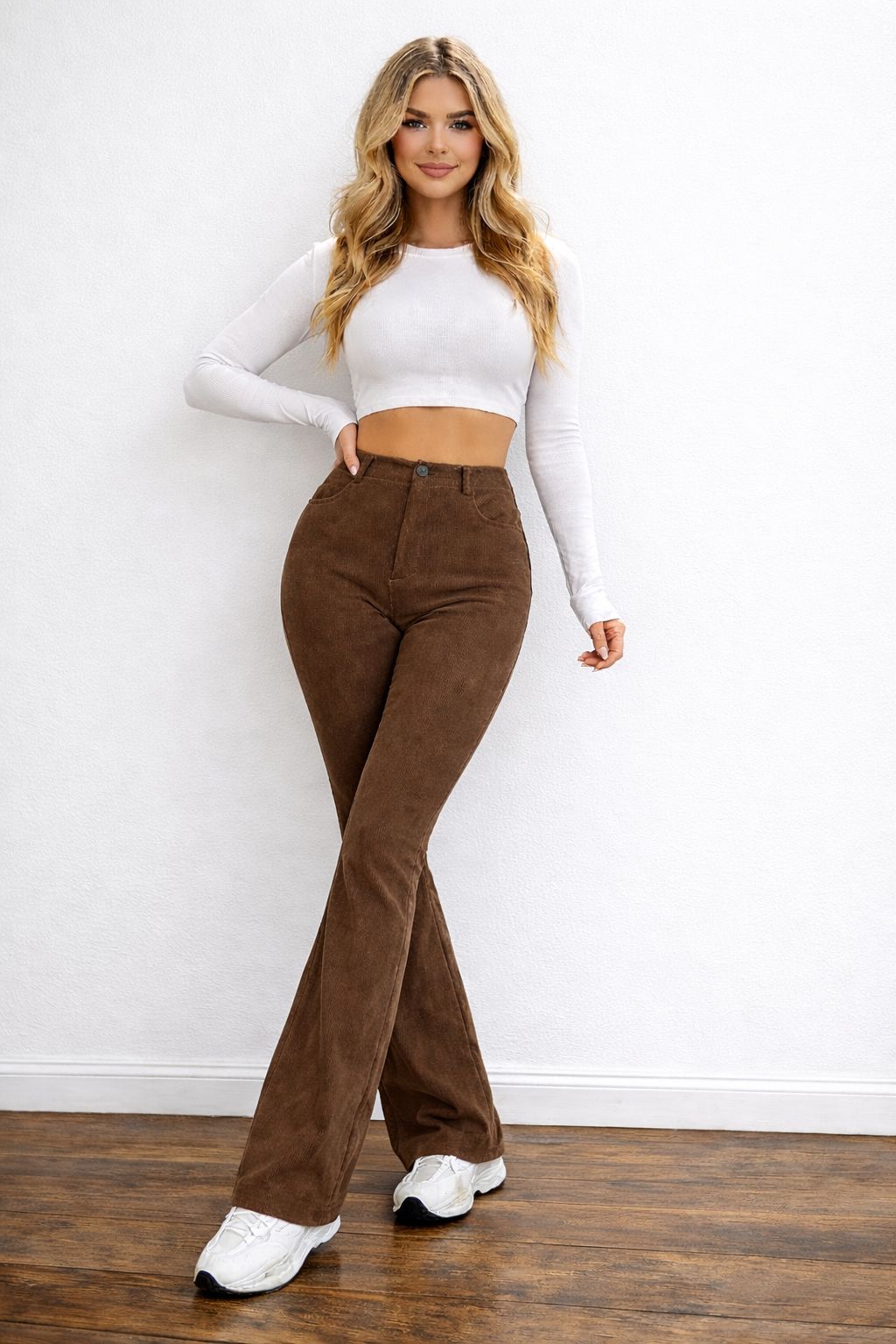 High-Waist Brown Flared Corduroy Pants