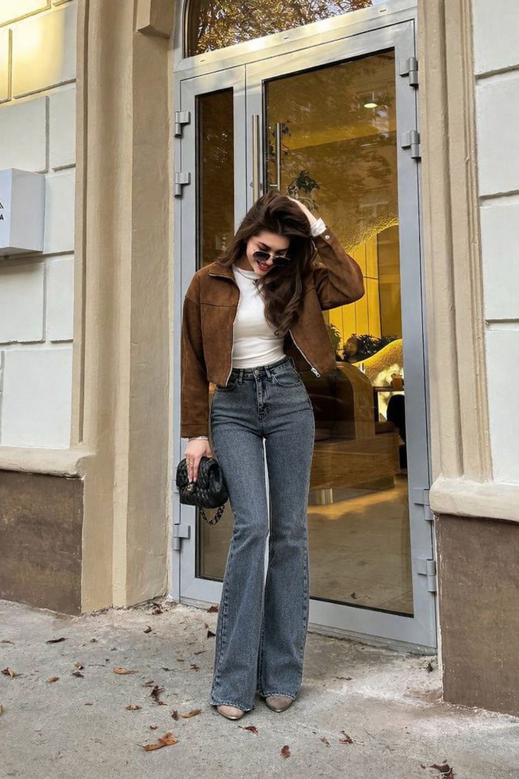 High-Rise Flared Grey Denim Jeans