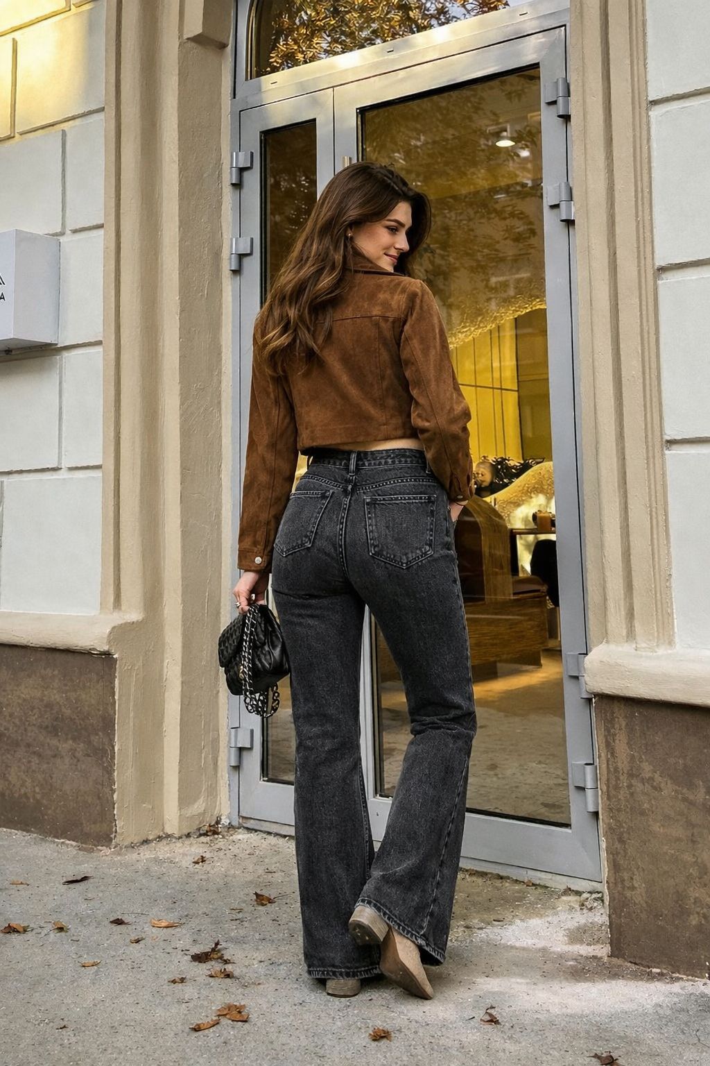 High-Rise Flared Grey Denim Jeans