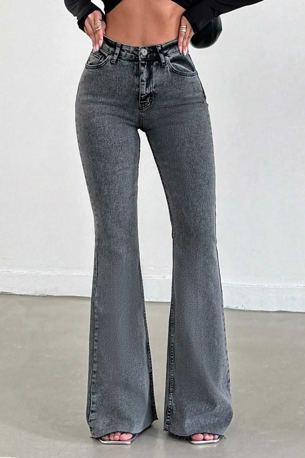 High-Rise Flared Grey Denim Jeans