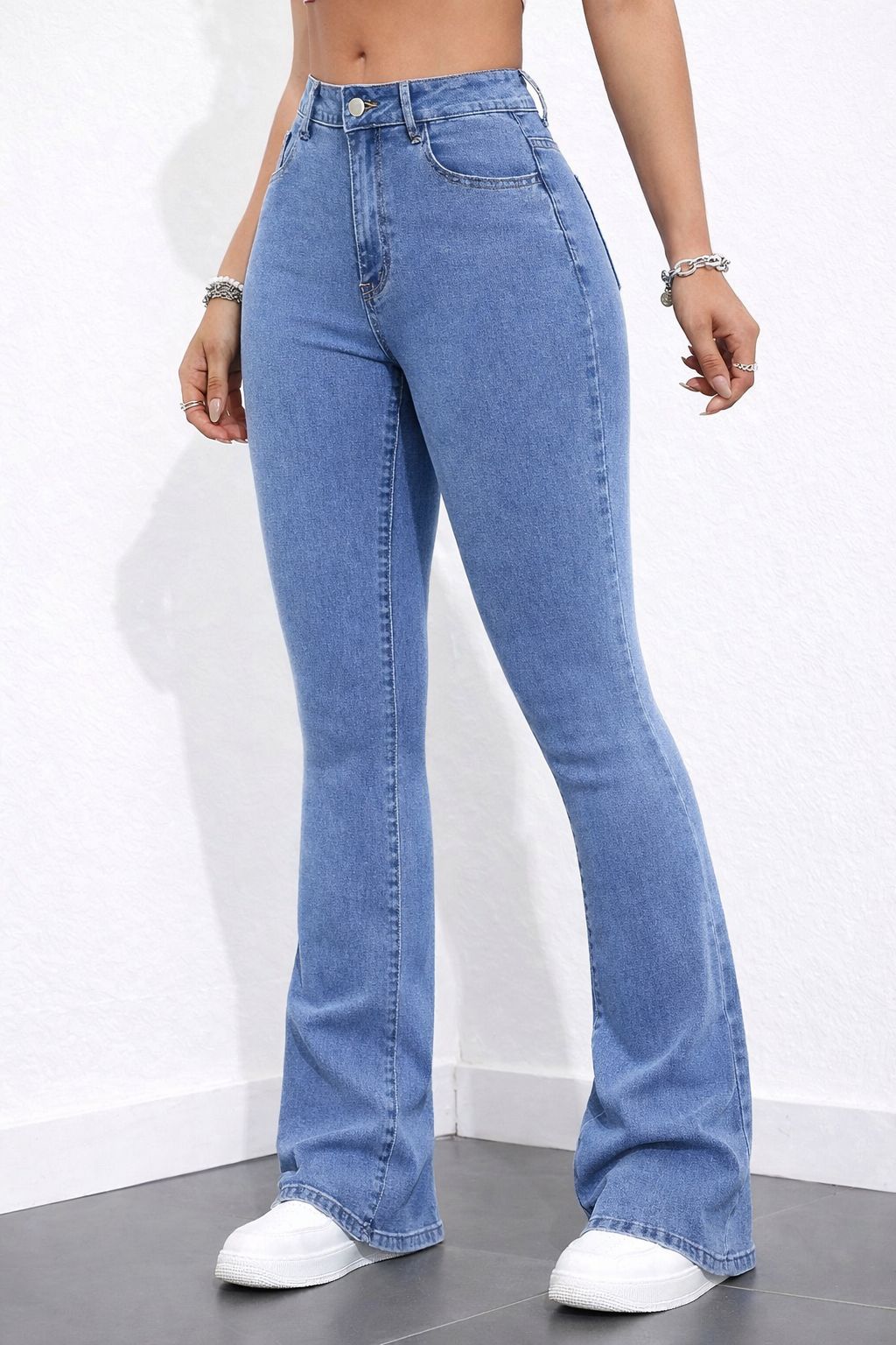High-Waist Light Blue Flared Denim Jeans
